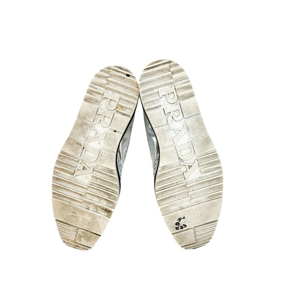 Prada Metallic Silver Brogue Leather Platform Low Top Sneakers - Picture 9 of 9